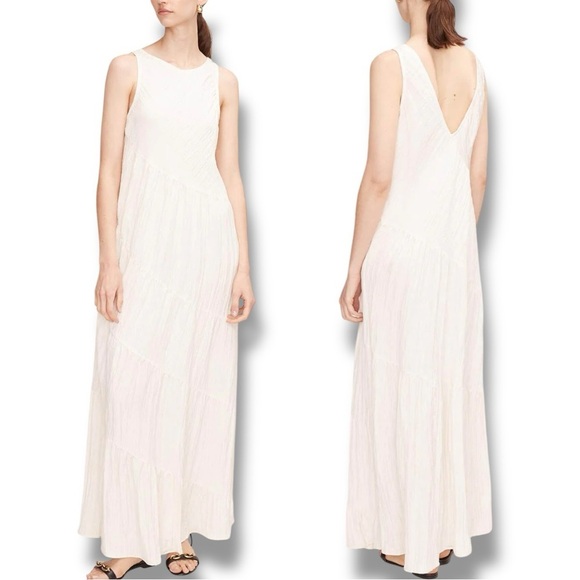 REBECCA TAYLOR Tiered Crinkle Sleeveless silhouette V Back  Maxi Dress Small NEW - Picture 6 of 13